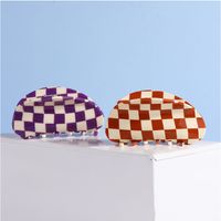 Wholesale Acetic Acid Semicircle Catch Clip Color Checkerboard Girl Hair Catch Shark Clip main image 3