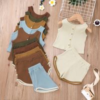 Children's Clothes Korean Fashion Sunken Stripe Suit Children's Solid Color Vest Shorts Two-piece Set Foreign Trade In Stock main image 1