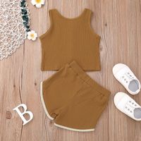 Children's Clothes Korean Fashion Sunken Stripe Suit Children's Solid Color Vest Shorts Two-piece Set Foreign Trade In Stock main image 3