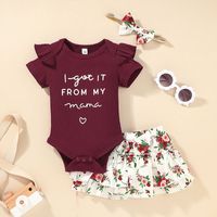 Summer Girls' Fashion Romper Suit Letter Print Baby Short Sleeve Jumpsuit Short Skirt Two-piece Suit sku image 7