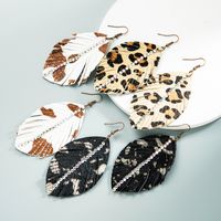 Wholesale Bohemia Leather Print Leopard Leaf Shape Earrings Nihaojewelry main image 1