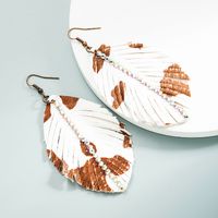 Wholesale Bohemia Leather Print Leopard Leaf Shape Earrings Nihaojewelry sku image 3