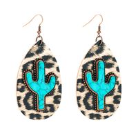 Wholesale Retro Leather Cactus Turquoise Earrings Nihaojewelry main image 8