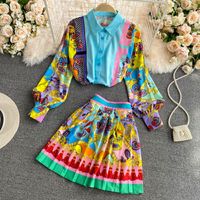 Wholesale Ethnic Style Printed High-waist Pleated Skirt Shirt Suit Nihaojewelry main image 3