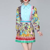 Wholesale Ethnic Style Printed High-waist Pleated Skirt Shirt Suit Nihaojewelry main image 9
