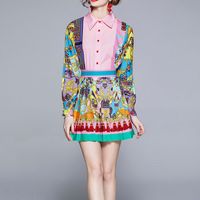 Wholesale Ethnic Style Printed High-waist Pleated Skirt Shirt Suit Nihaojewelry sku image 1