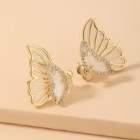 Wholesale Fashion Gold Electroplating Rhinestone Shell Butterfly Stud Earrings Nihaojewelry main image 2