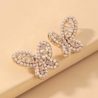 Wholesale Rhinestone Pearl Butterfly Earrings Nihaojewelry sku image 1