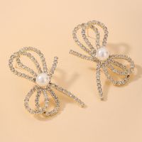 Wholesale Fashion Inlaid Rhinestone Pearl Bow Earrings Nihaojewelry sku image 1