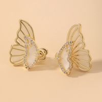 Wholesale Fashion Gold Electroplating Rhinestone Shell Butterfly Stud Earrings Nihaojewelry sku image 1