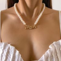Großhandel Schmuck Nachahmung Perlen Brief Eingelegte Diamant Anhänger Halskette Nihaojewelry sku image 1