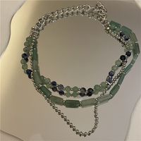 Wholesale Jewelry Green Tourmaline Stone Round Beaded Multi-layer Necklace Nihaojewelry sku image 1