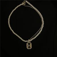 Wholesale Jewelry Retro H Letter Pendant Double-layer Pearl Necklace Nihaojewelry sku image 1