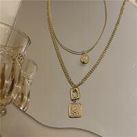 Wholesale Jewelry Square Coin Pendant Double Layered Necklace Nihaojewelry sku image 1