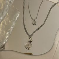 Wholesale Jewelry Square Coin Pendant Double Layered Necklace Nihaojewelry sku image 2