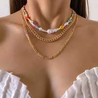 Wholesale Jewelry Retro Imitation Pearl Flower Beaded Multi-layer Necklace Nihaojewelry main image 3