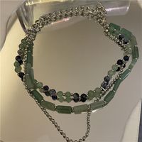 الجملة مجوهرات الأخضر التورمالين الحجر جولة مطرز متعدد الطبقات قلادة Nihaojewelry main image 5