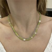 Wholesale Jewelry Baroque Green Cystal Beaded Multi-layer Necklace Nihaojewelry main image 2