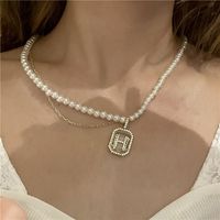 Wholesale Jewelry Retro H Letter Pendant Double-layer Pearl Necklace Nihaojewelry main image 3
