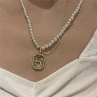 Wholesale Jewelry Retro H Letter Pendant Double-layer Pearl Necklace Nihaojewelry main image 4