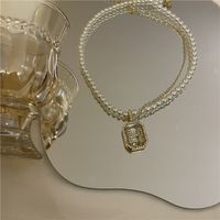 Wholesale Jewelry Retro H Letter Pendant Double-layer Pearl Necklace Nihaojewelry main image 5