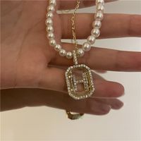 الجملة مجوهرات ريترو H إلكتروني قلادة مزدوجة-طبقة اللؤلؤ قلادة Nihaojewelry main image 6