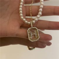 Wholesale Jewelry Retro H Letter Pendant Double-layer Pearl Necklace Nihaojewelry main image 6