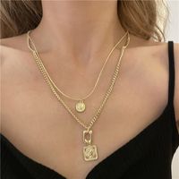 Wholesale Jewelry Square Coin Pendant Double Layered Necklace Nihaojewelry main image 3