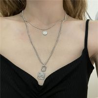 Wholesale Jewelry Square Coin Pendant Double Layered Necklace Nihaojewelry main image 4