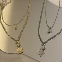 Wholesale Jewelry Square Coin Pendant Double Layered Necklace Nihaojewelry main image 5