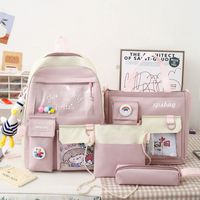 Four-piece Primary School Student Schoolbag New Ins Style Korean College Junior And Middle School Students Large Capacity Canvas Backpack sku image 2