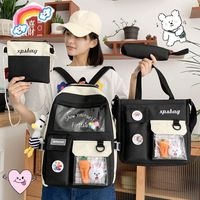Four-piece Primary School Student Schoolbag New Ins Style Korean College Junior And Middle School Students Large Capacity Canvas Backpack main image 1