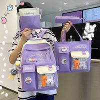 Four-piece Primary School Student Schoolbag New Ins Style Korean College Junior And Middle School Students Large Capacity Canvas Backpack main image 3
