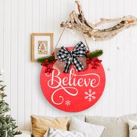 Cross-border New Christmas Decoration Christmas Red Door Plate Red Bottom Bow Door Plate Door Hanging Christmas Wall Decoration sku image 3