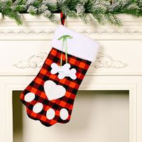 Wholesale Christmas Red And Black Plaid Dog Paw Socks Decoration Nihaojewelry sku image 1