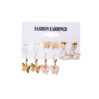 Heart Shape Pearl Dripping Oil Butterfly Stud Earrings 6-piece Set Wholesale Jewelry Nihaojewelry sku image 1