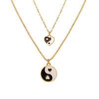 Wholesale Creative Simple Dripping Oil Tai Chi Heart Pendant Double Necklace Nihaojewelry sku image 2