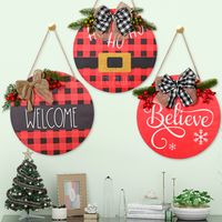 Cross-border New Christmas Decoration Christmas Red Door Plate Red Bottom Bow Door Plate Door Hanging Christmas Wall Decoration main image 1