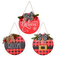 Cross-border New Christmas Decoration Christmas Red Door Plate Red Bottom Bow Door Plate Door Hanging Christmas Wall Decoration main image 3