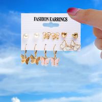 Heart Shape Pearl Dripping Oil Butterfly Stud Earrings 6-piece Set Wholesale Jewelry Nihaojewelry main image 1