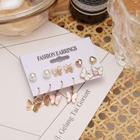 Heart Shape Pearl Dripping Oil Butterfly Stud Earrings 6-piece Set Wholesale Jewelry Nihaojewelry main image 3