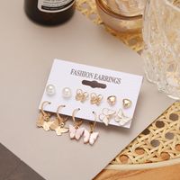 Heart Shape Pearl Dripping Oil Butterfly Stud Earrings 6-piece Set Wholesale Jewelry Nihaojewelry main image 4