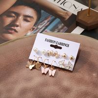Heart Shape Pearl Dripping Oil Butterfly Stud Earrings 6-piece Set Wholesale Jewelry Nihaojewelry main image 5