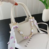 Retro Popular Small Fashion Women 2021 New Korean Style Fashion Solid Color Silk Scarf Thick Chain Shoulder Crossbody Baguette Bag main image 2