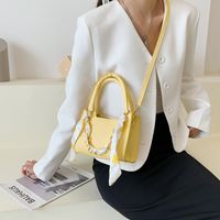 Retro Popular Small Fashion Women 2021 New Korean Style Fashion Solid Color Silk Scarf Thick Chain Shoulder Crossbody Baguette Bag main image 4