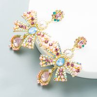 Wholesale Fashion Pearl Pink Diamond Bowknot Earrings Nihaojewelry main image 4