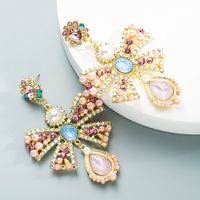 Wholesale Fashion Pearl Pink Diamond Bowknot Earrings Nihaojewelry main image 5