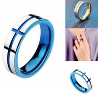 Wholesale Cross Stainless Steel Couple Blue Gold Glossy Ring Nihaojewelry main image 1