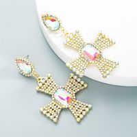 Wholesale Fashion Pearl Pink Diamond Bowknot Earrings Nihaojewelry sku image 1