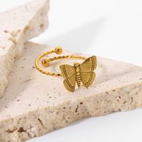 Wholesale Bijoux En Forme De Papillon Bague D&#39;ouverture En Acier Inoxydable Plaqué Or Nihaojewelry main image 1